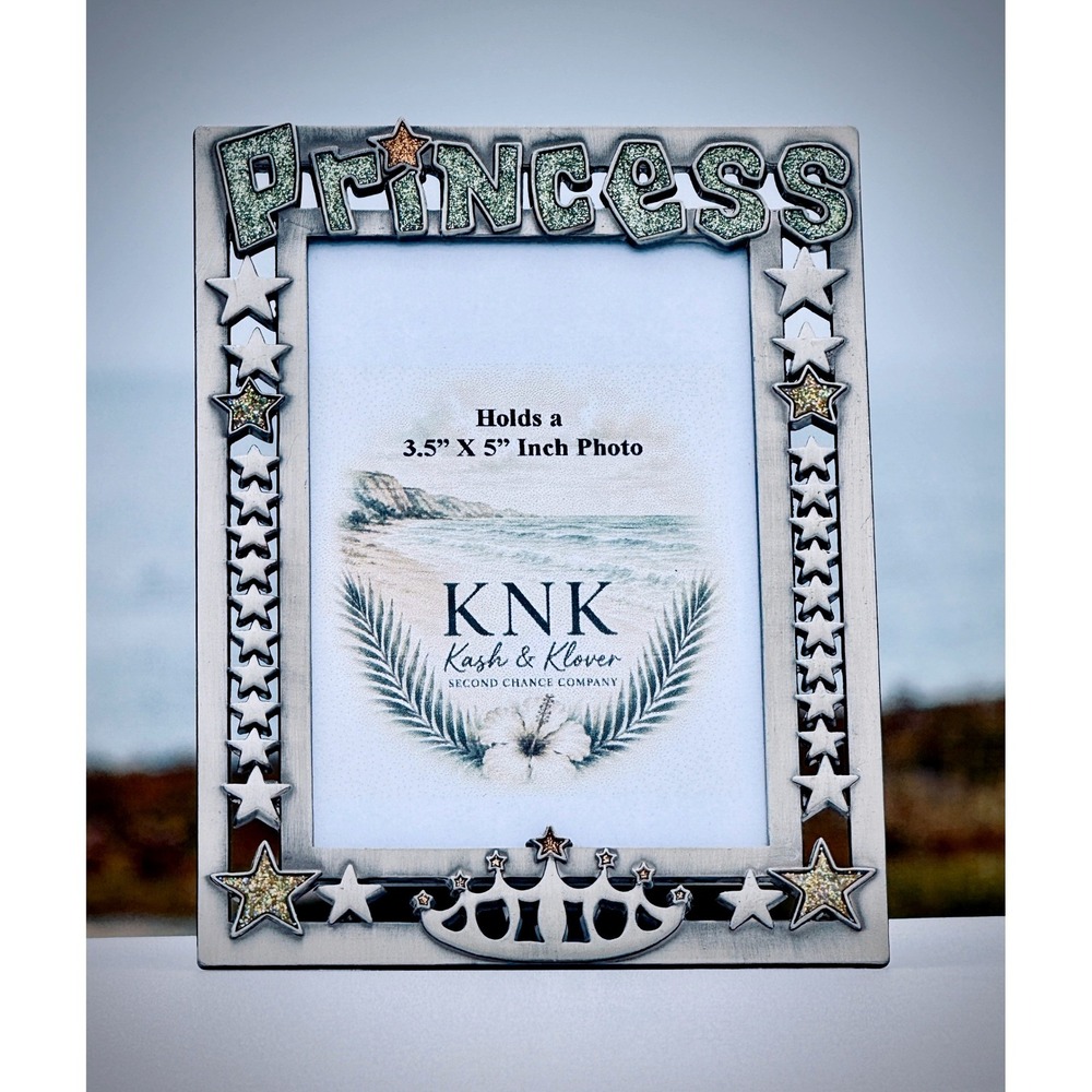 Princess Stars Tiara Picture Frame Girls 3.5x5 Silver Glitter Pewter Y2K Style